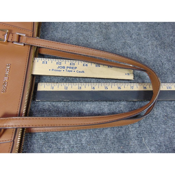 Michael Kors Jet Set Travel Charlotte Tote Acorn Brown Saffiano Leather Purse - Picture 11 of 16